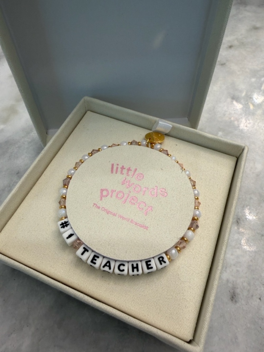 NWT Little Words Project #1 Teacher Beaded Bracelet - White & Gold